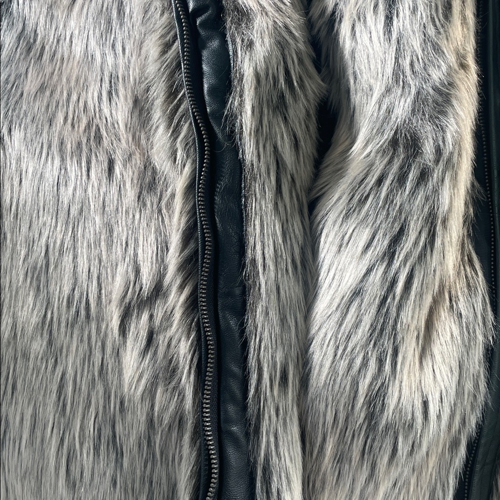 Cupcakes & Cashmere Faux Fur Vest w/ Vegan Leather Trim - Gray and Black, Small - Picture 10 of 14